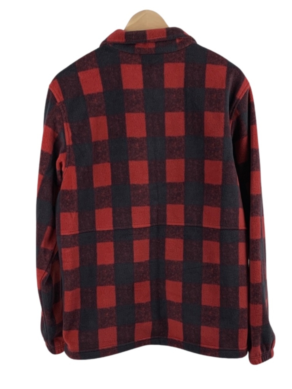 Columbia Red Black Plaid Fleece Jacket Pockets Full Zip Mens Size M Gorpcore - Picture 2 of 8
